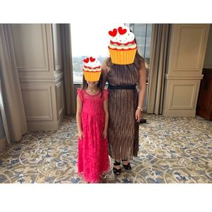 Long pink lace holiday/party dress